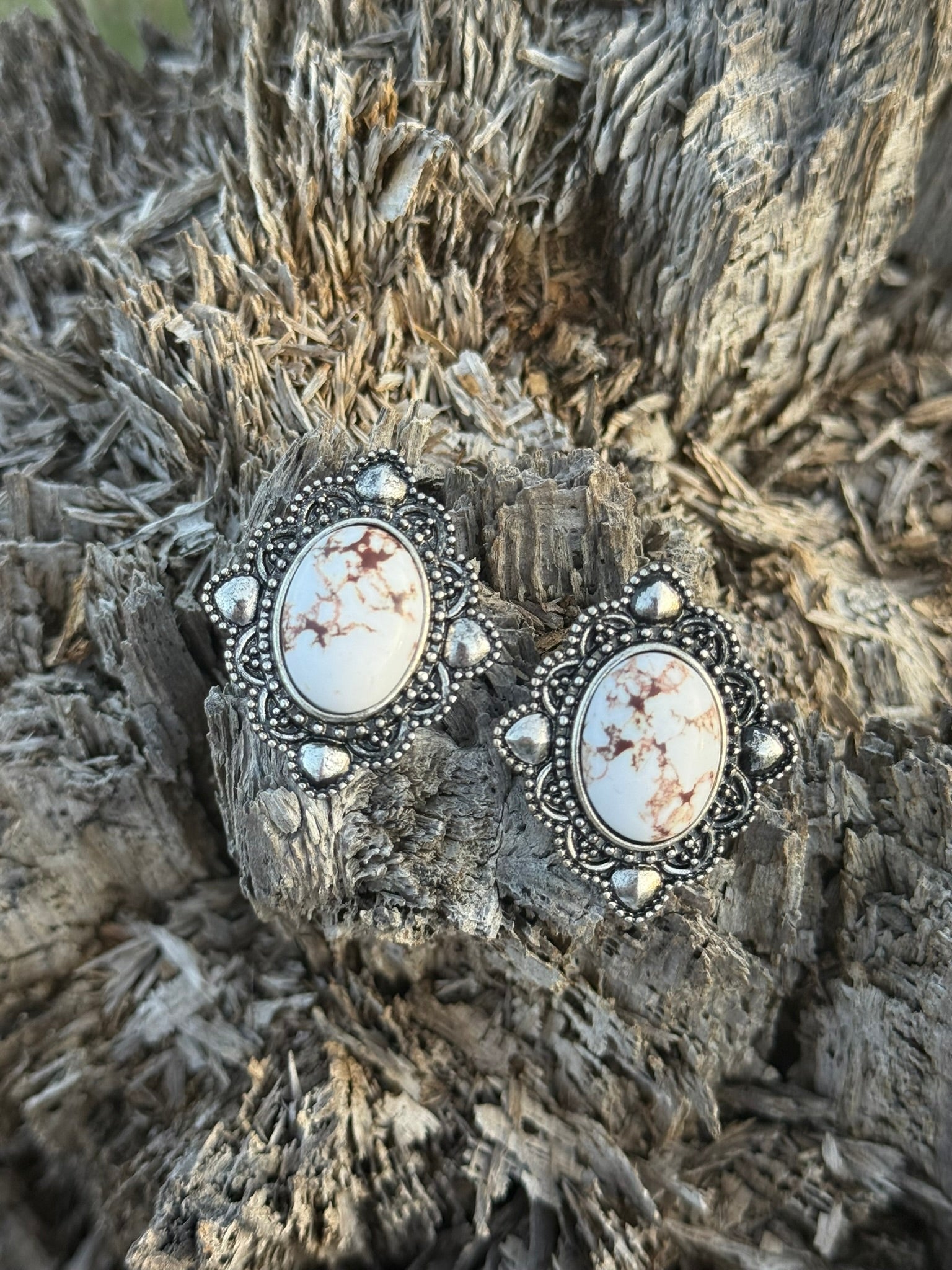 White Buffalo Concho Stud Earrings