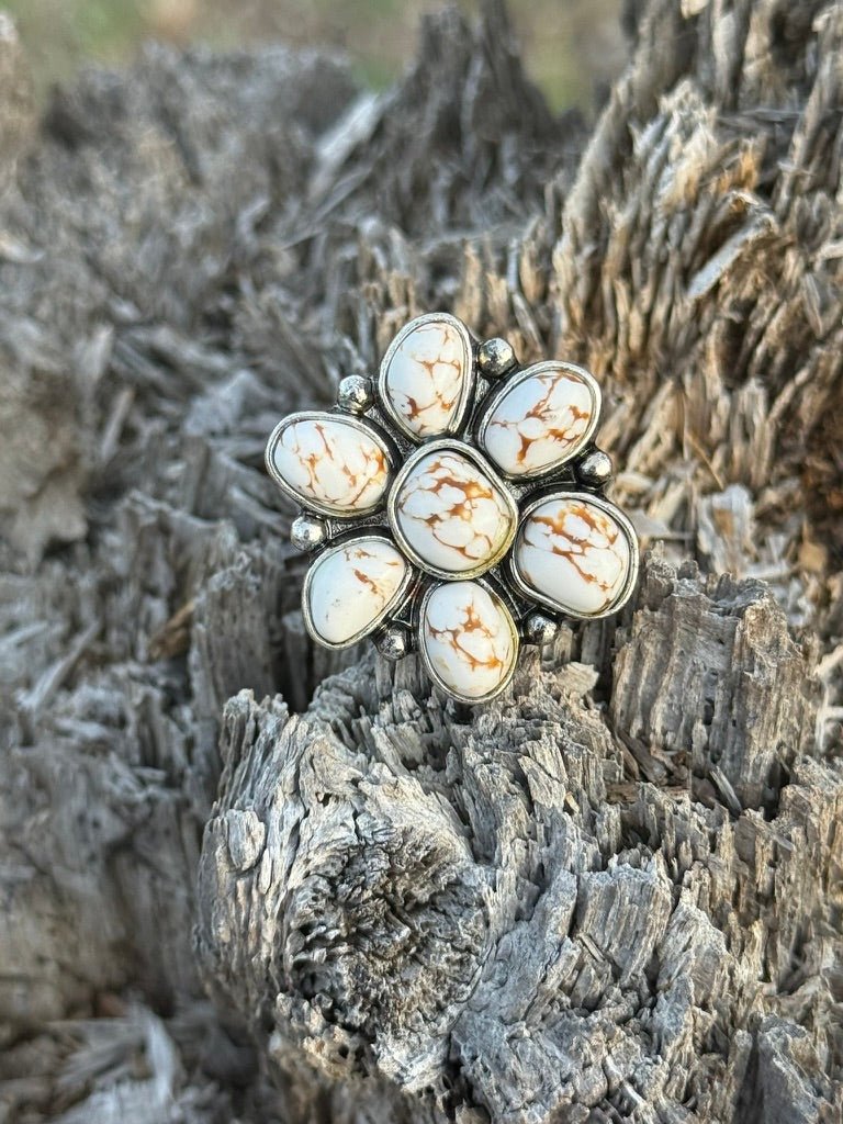 White Buffalo Flower Stretch Ring