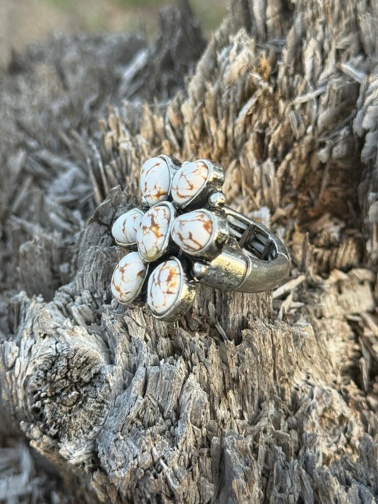 White Buffalo Flower Stretch Ring