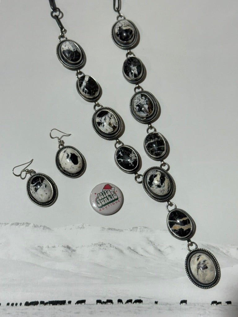 White Buffalo Lariat Necklace and Earring Set