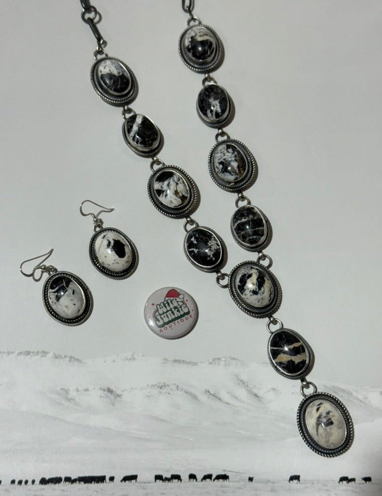 White Buffalo Lariat Necklace and Earring Set