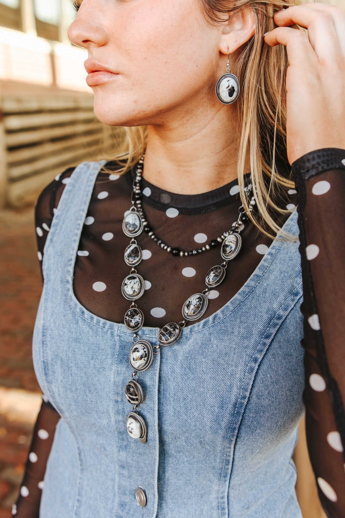 White Buffalo Lariat Necklace and Earring Set