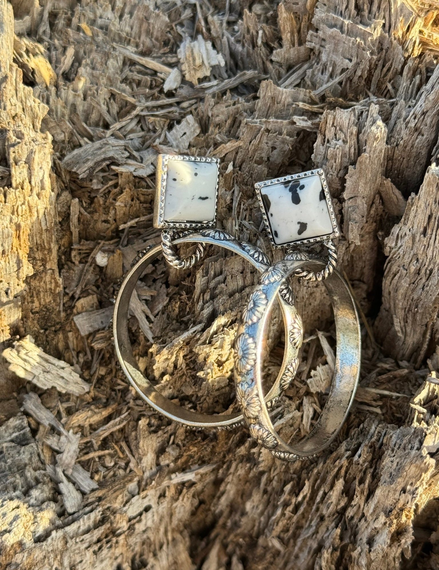 White Buffalo Turquoise Stone Hoop Earrings