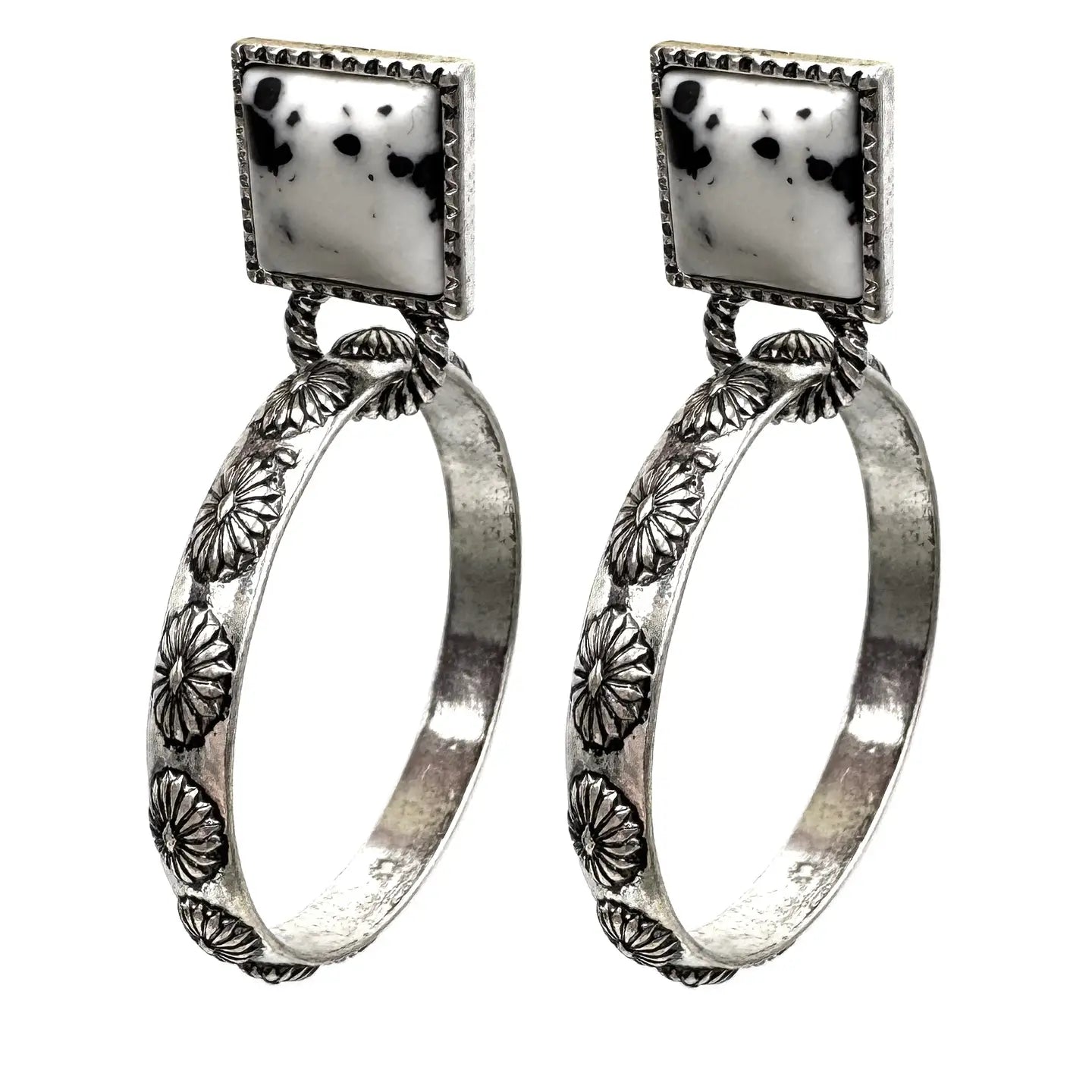 White Buffalo Turquoise Stone Hoop Earrings