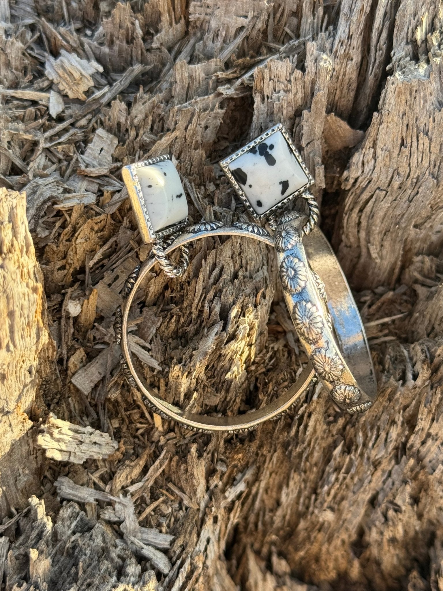 White Buffalo Turquoise Stone Hoop Earrings