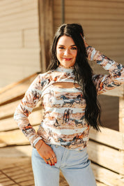 Wild Horses Long Sleeved Keyhole TopS