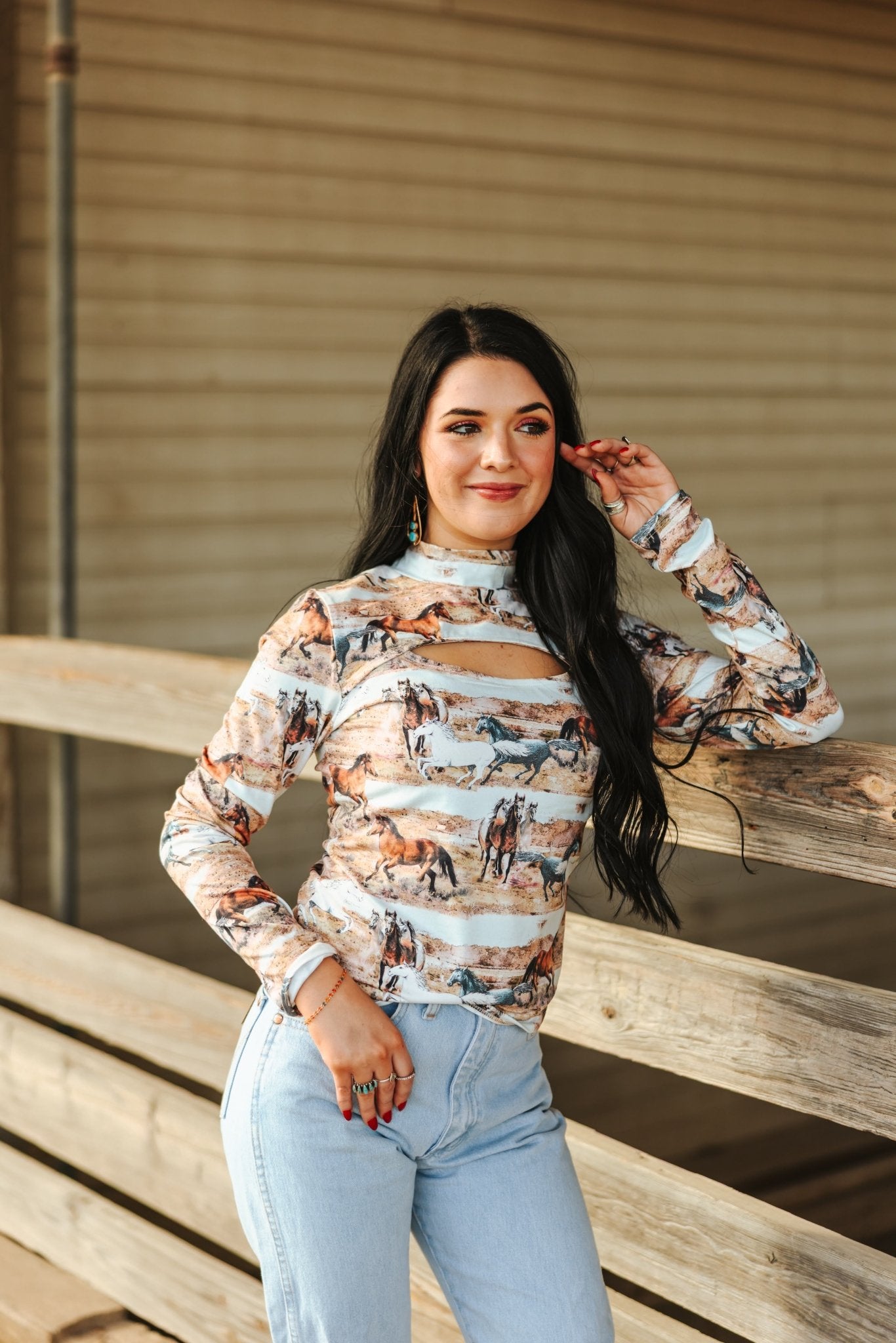 Wild Horses Long Sleeved Keyhole TopS