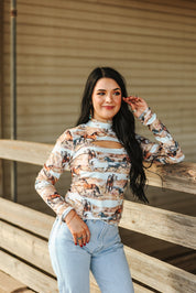 Wild Horses Long Sleeved Keyhole TopS