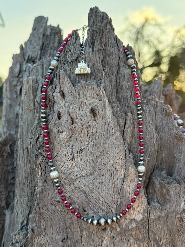 Wild Ruby and Pearl Beaded Necklace