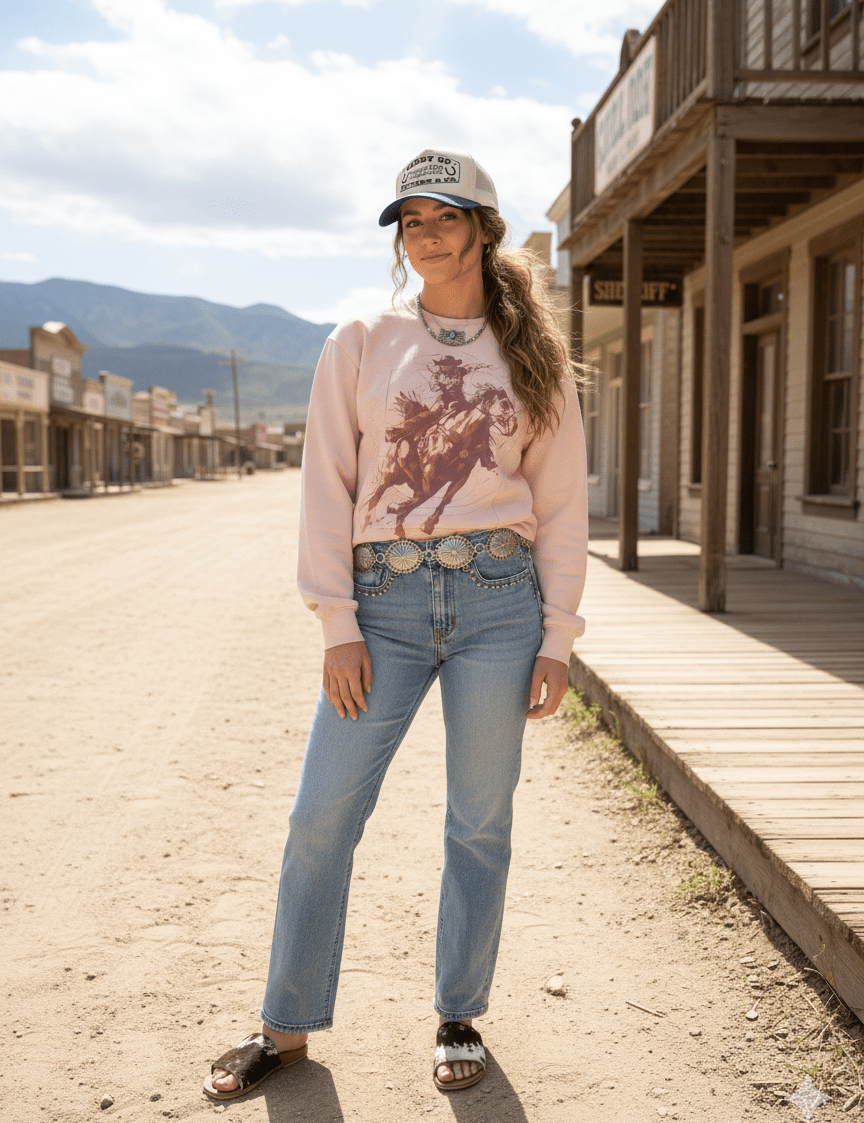 Wild West Cowgirl Graphic SweatshirtBlushS