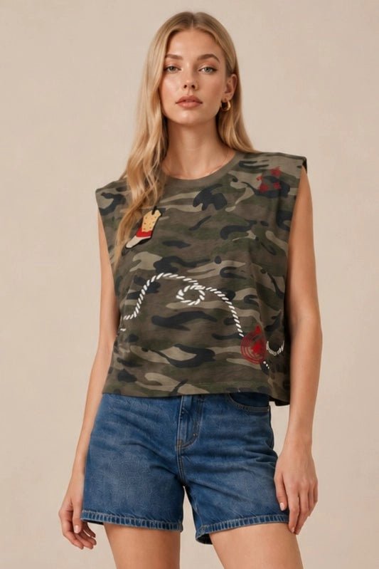 Wild West Embroidered Camo Crop Muscle TankS