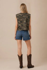 Wild West Embroidered Camo Crop Muscle TankS
