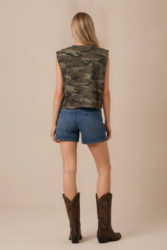 Wild West Embroidered Camo Crop Muscle TankS