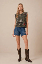 Wild West Embroidered Camo Crop Muscle TankS
