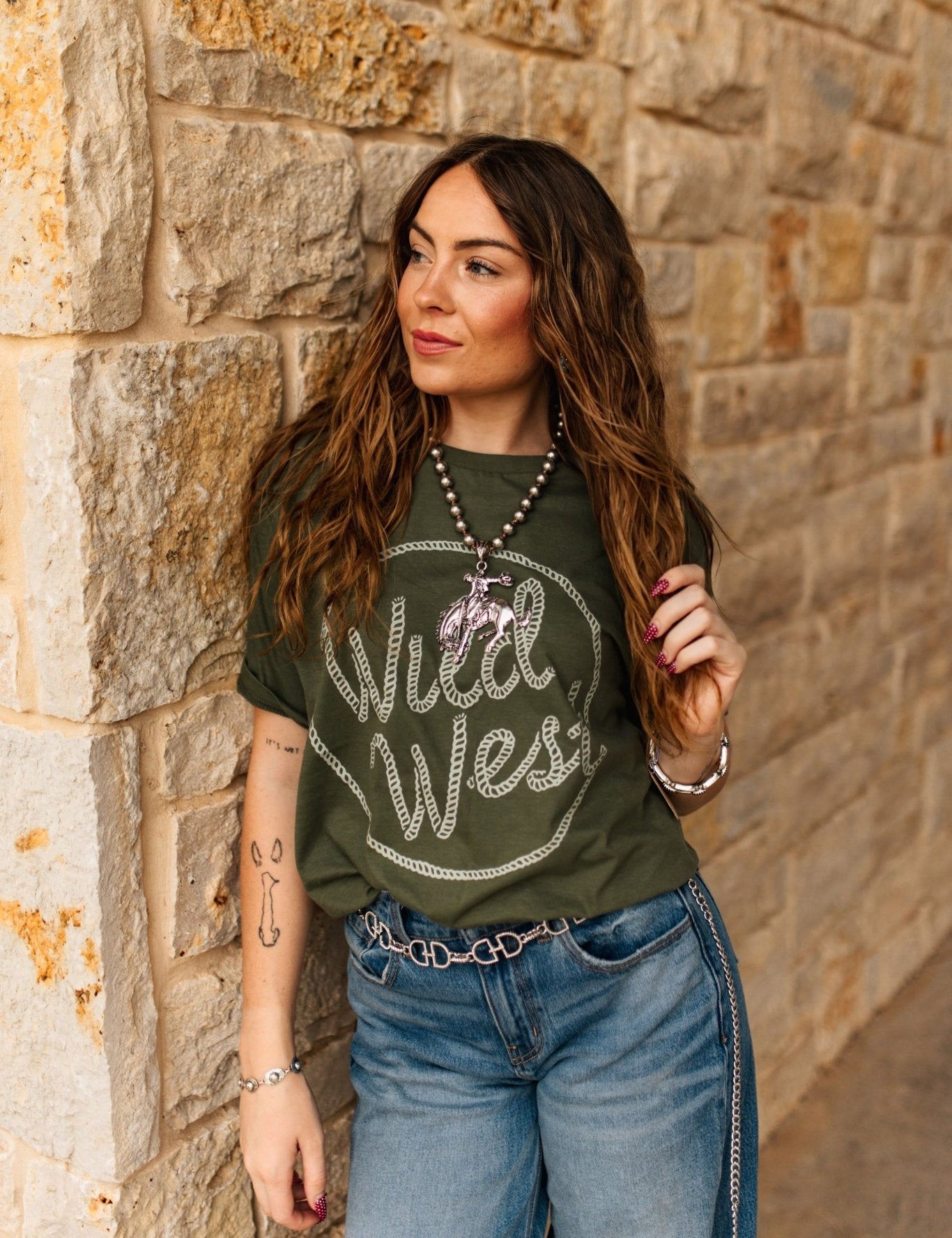 Wild West Rope Graphic TeeHeather Military GreenS