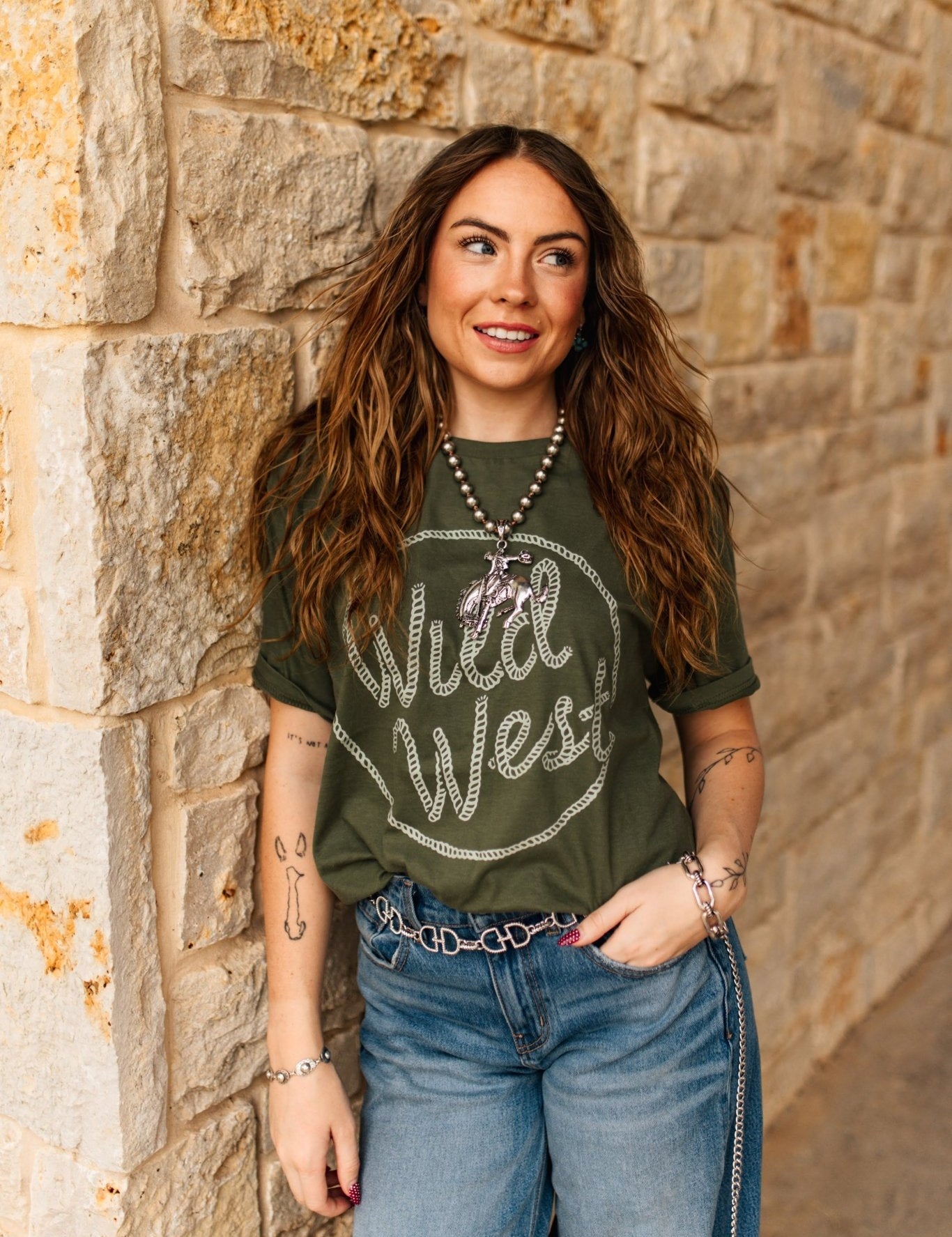 Wild West Rope Graphic TeeHeather Military GreenS