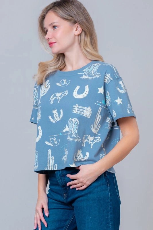 Wild Western Spirit Print Cropped TeeS