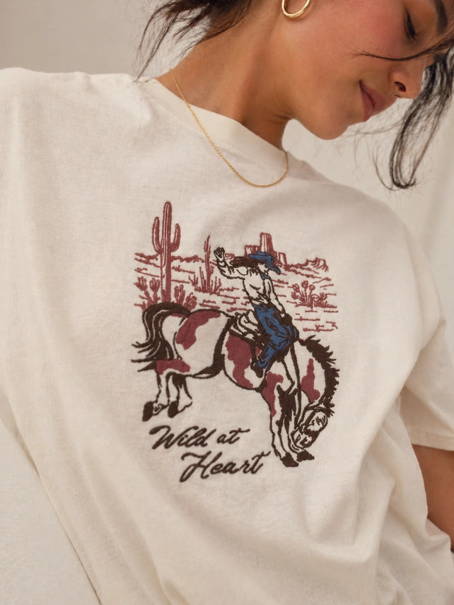 Wild At Heart Embroidered Cowgirl Oversized Tee