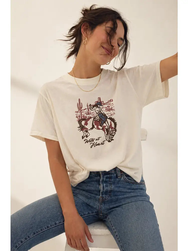 Wild At Heart Embroidered Cowgirl Oversized Tee