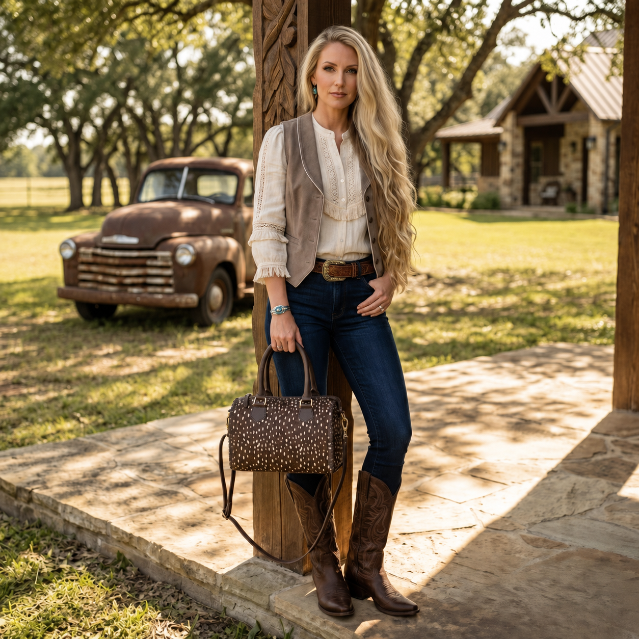 Wild Axis Spotted Cowhide Leather Handbag