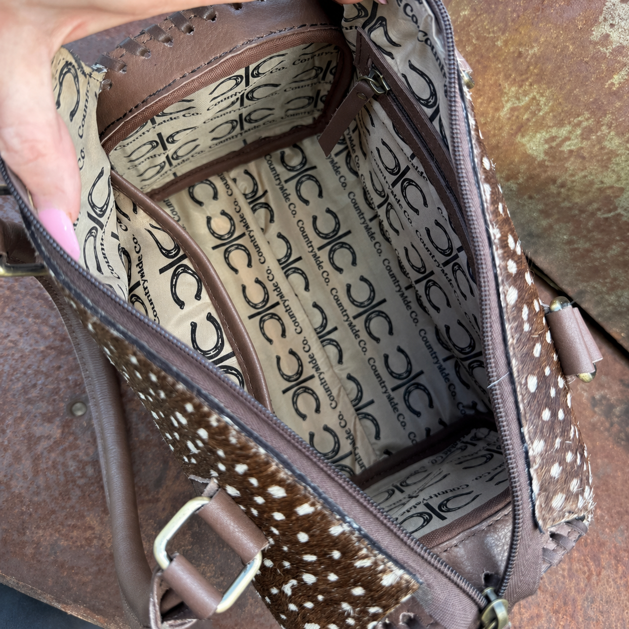 Wild Axis Spotted Cowhide Leather Handbag