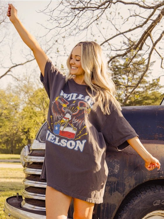 Willie Nelson Born For Trouble Oversized Graphic Tee
