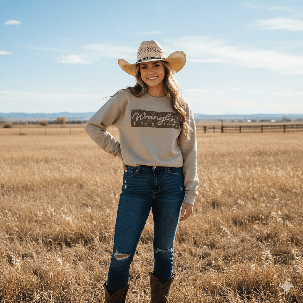 Wranglin Kids & Cows Graphic SweatshirtSandS