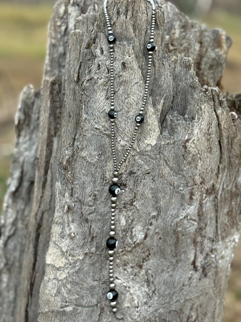 XL 8 Ball Silver Pearl Lariat Necklace