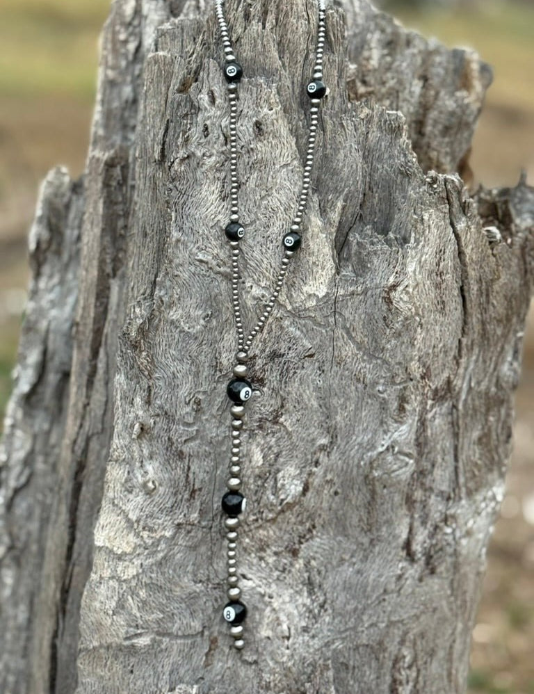XL 8 Ball Silver Pearl Lariat Necklace