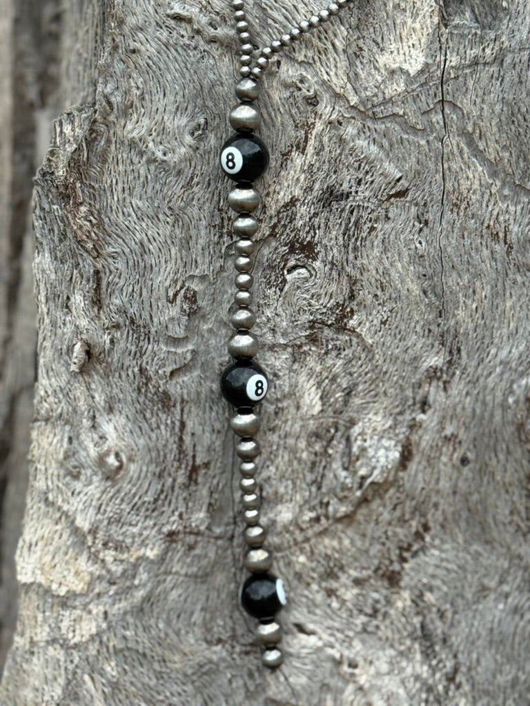 XL 8 Ball Silver Pearl Lariat Necklace