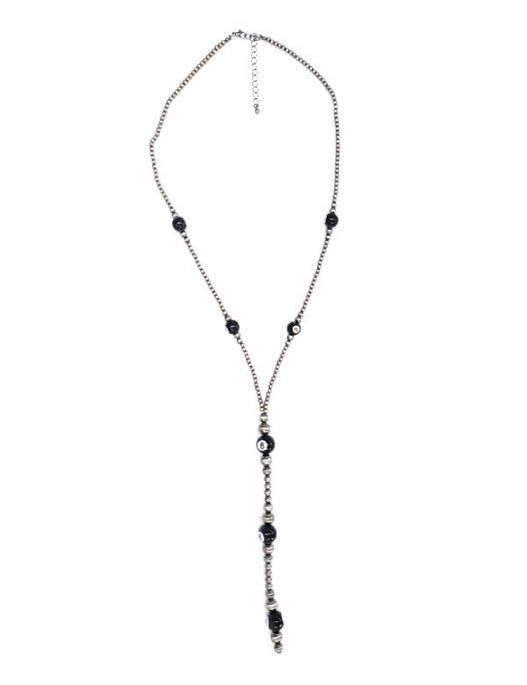XL 8 Ball Silver Pearl Lariat Necklace