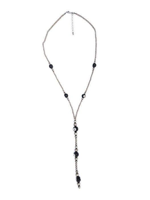 XL 8 Ball Silver Pearl Lariat Necklace