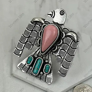 XL Pink Turquoise Thunderbird Ring