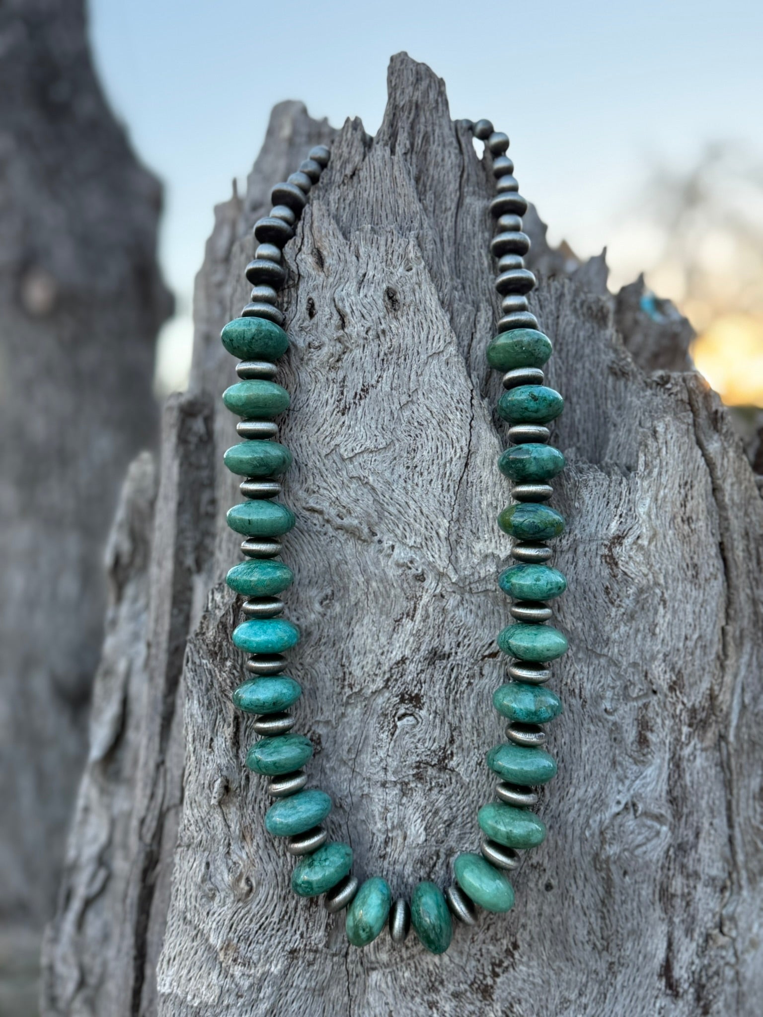 XL Turquoise And Pearls Rondelle Necklace