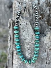 XL Turquoise And Pearls Rondelle Necklace