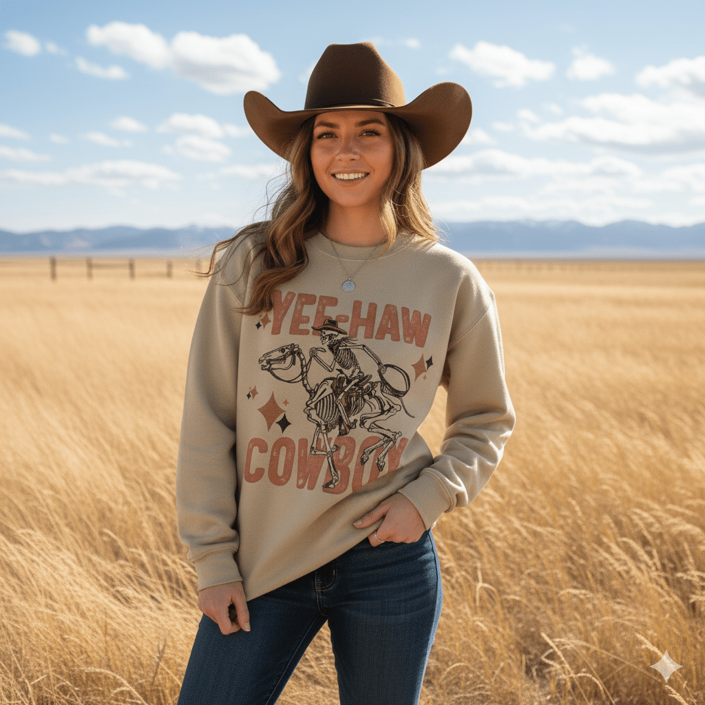 Yee - Haw Skeleton Cowboy Graphic SweatshirtSandS