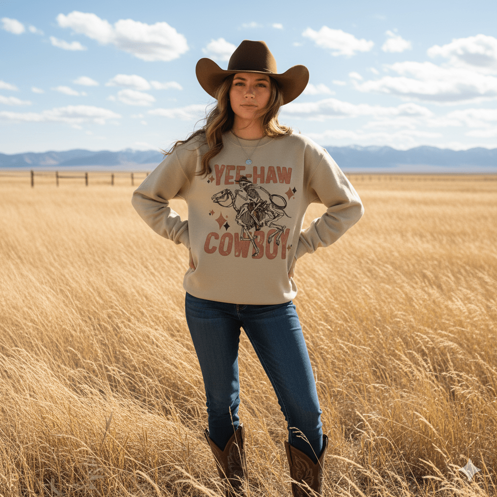 Yee - Haw Skeleton Cowboy Graphic SweatshirtSandS