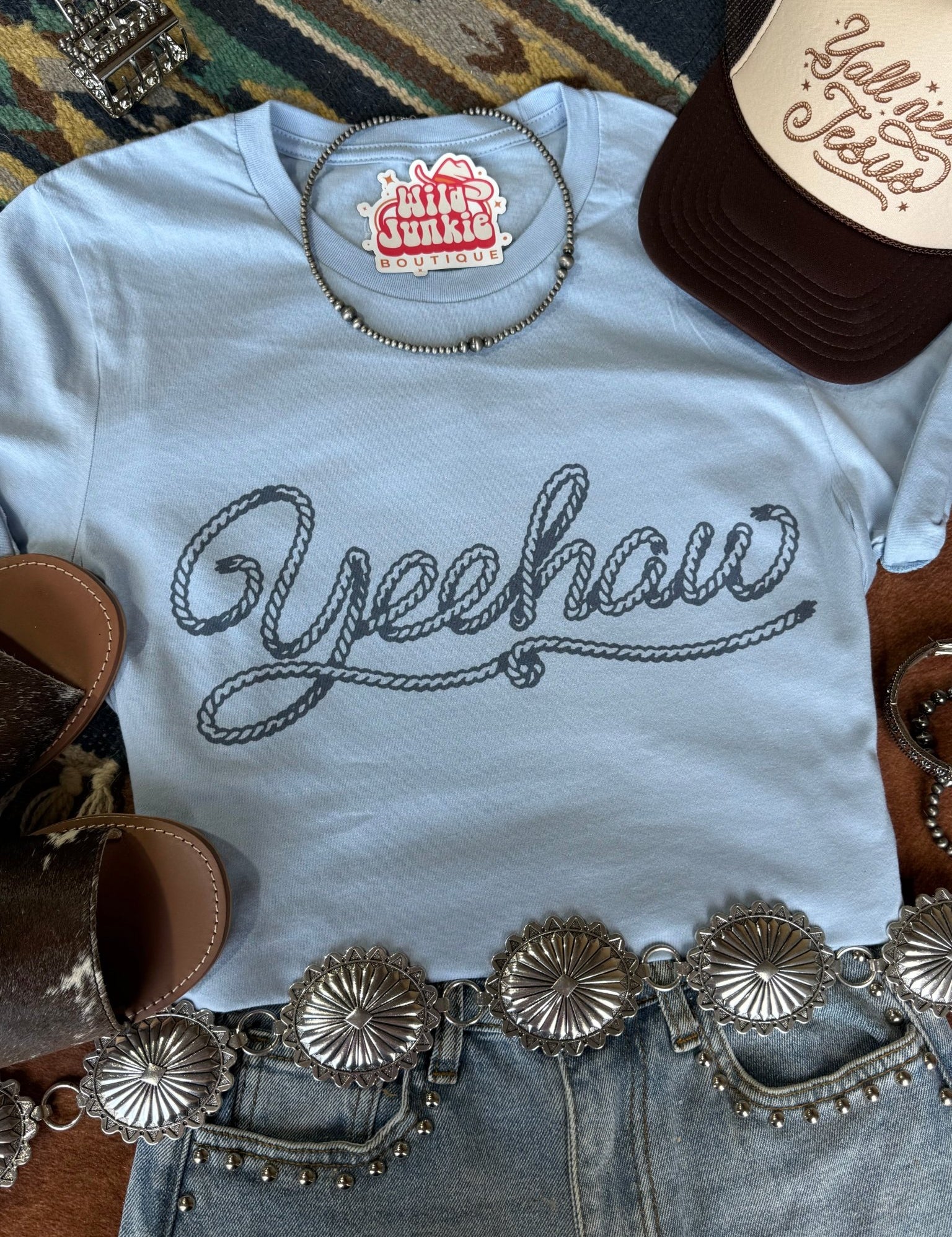 Yeehaw Rope Graphic TeeBaby BlueS