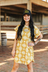 Yellow Aztec Short Sleeved Tee DressS