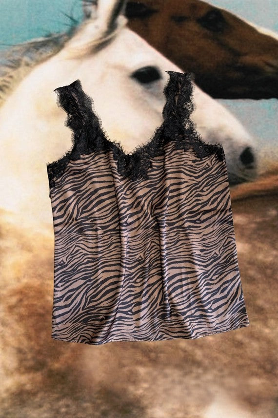 Zebra Allure Lace Tank Top