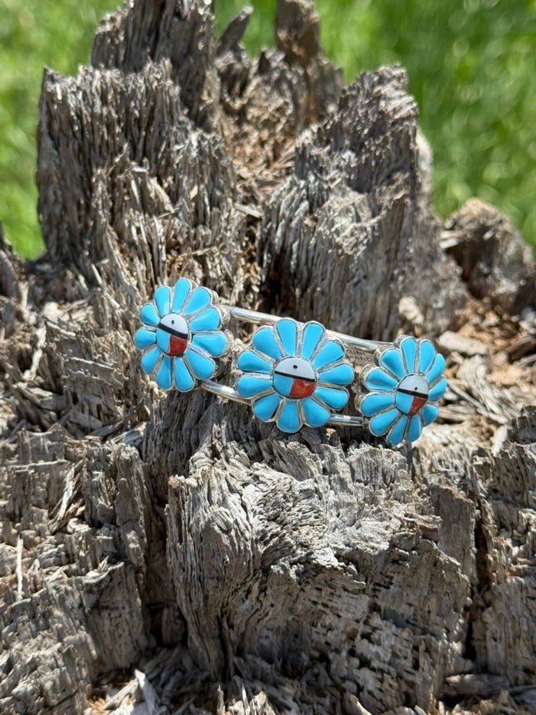 Zuni Turquoise Blossom Cuff Bracelet