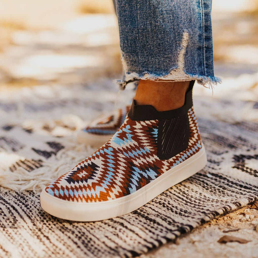 knitted aztec slip-on sneaker