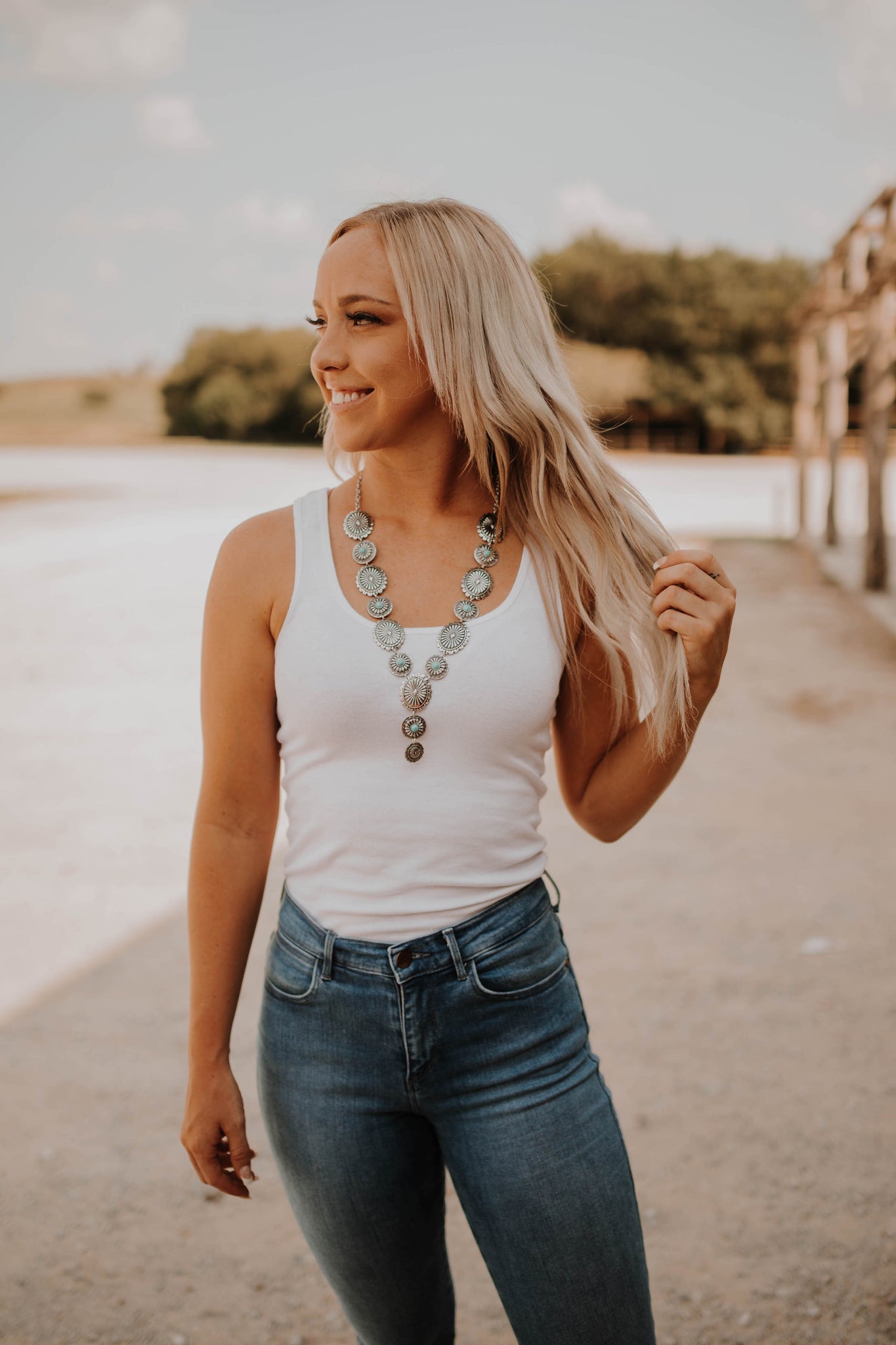 Turquoise Accent Concho Necklace