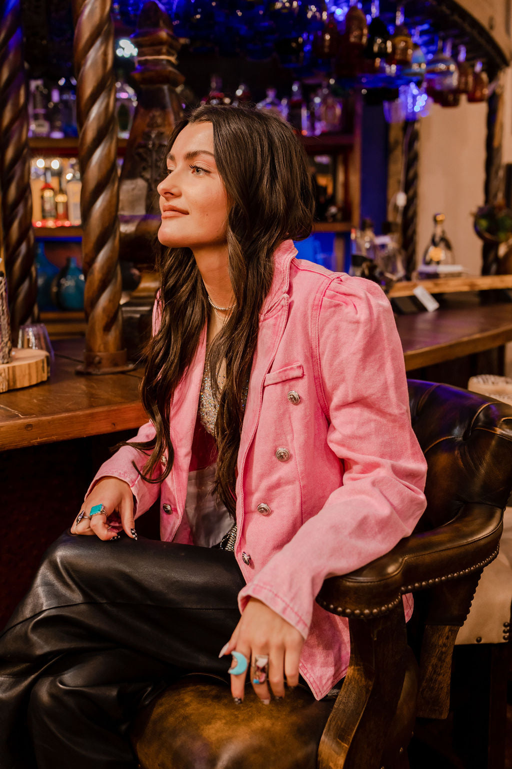 Classy Pink Denim Button Jacket Wild Junkie