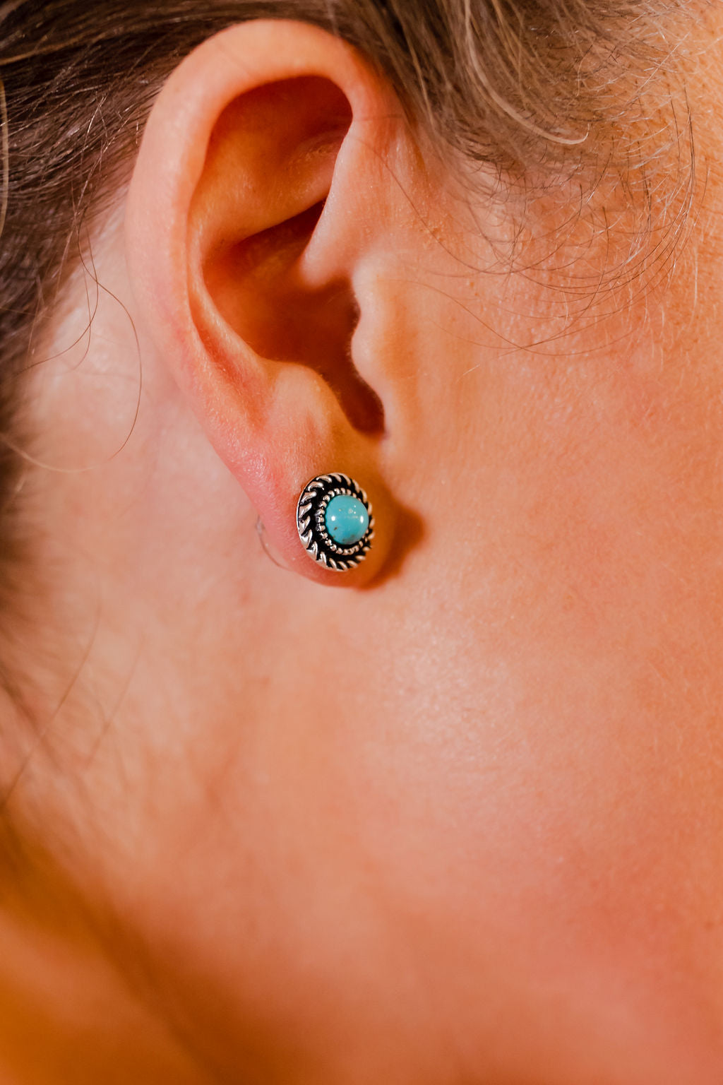 Tiny Round Turquoise Stud Earrings