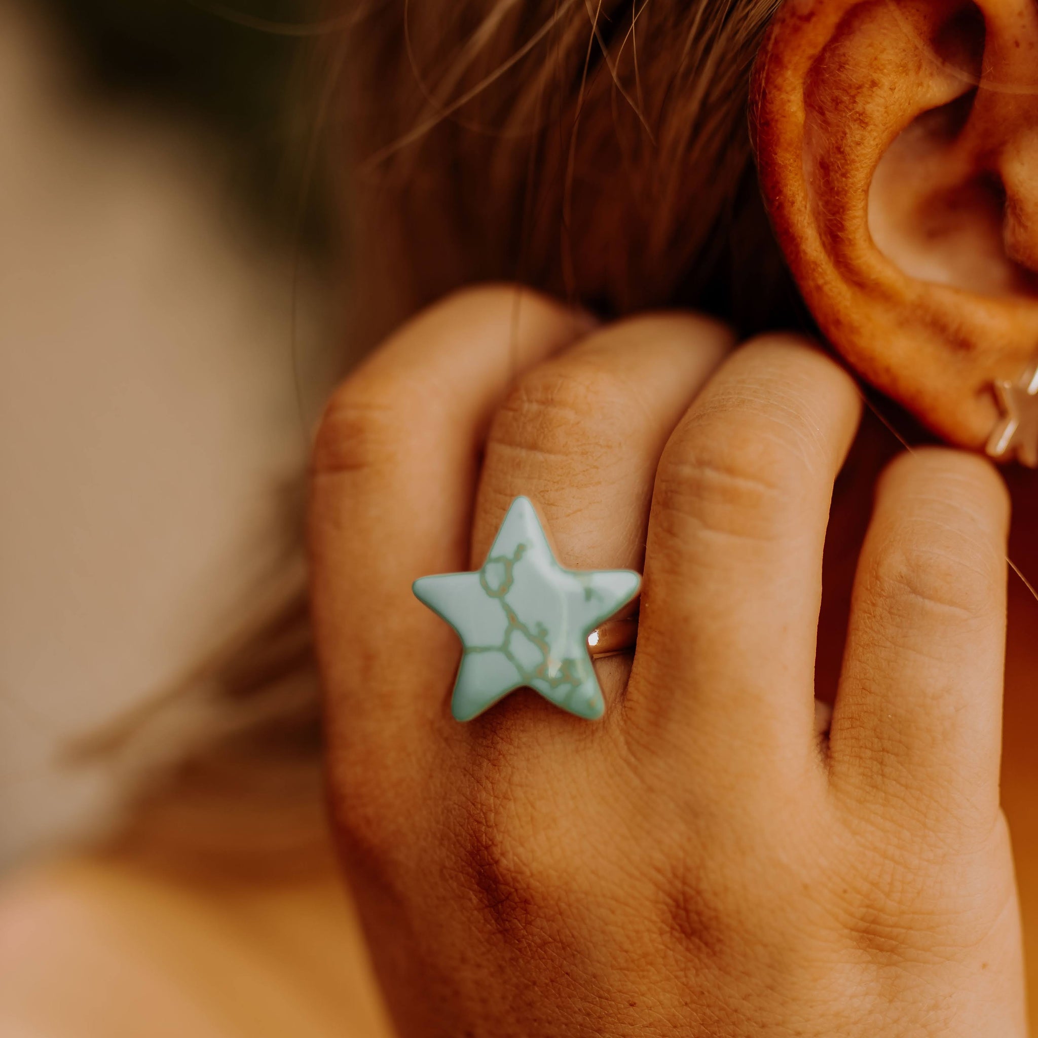 Adjustable Turquoise Star Ring