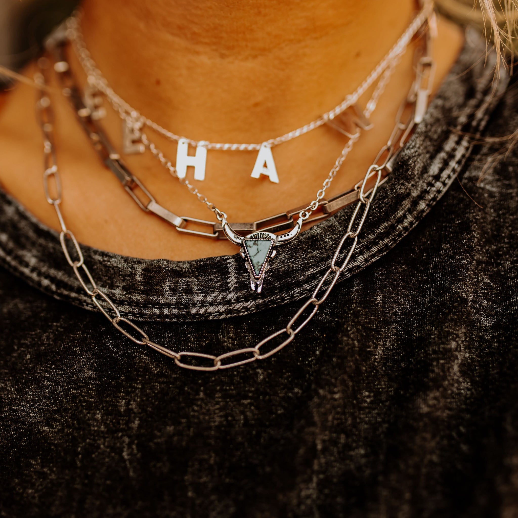 Turquoise Stone Steer Necklace