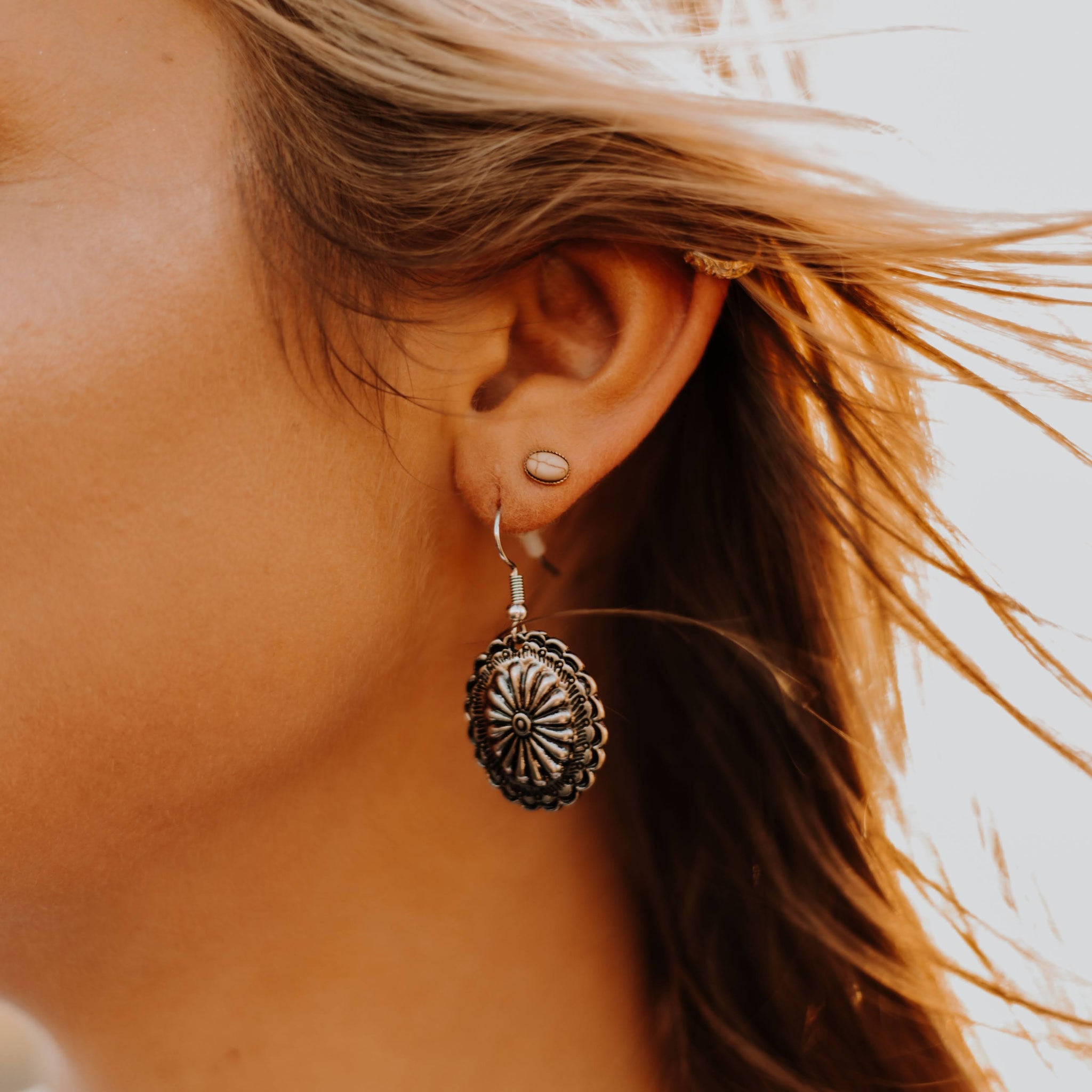 Tiny Silver Concho Earrings