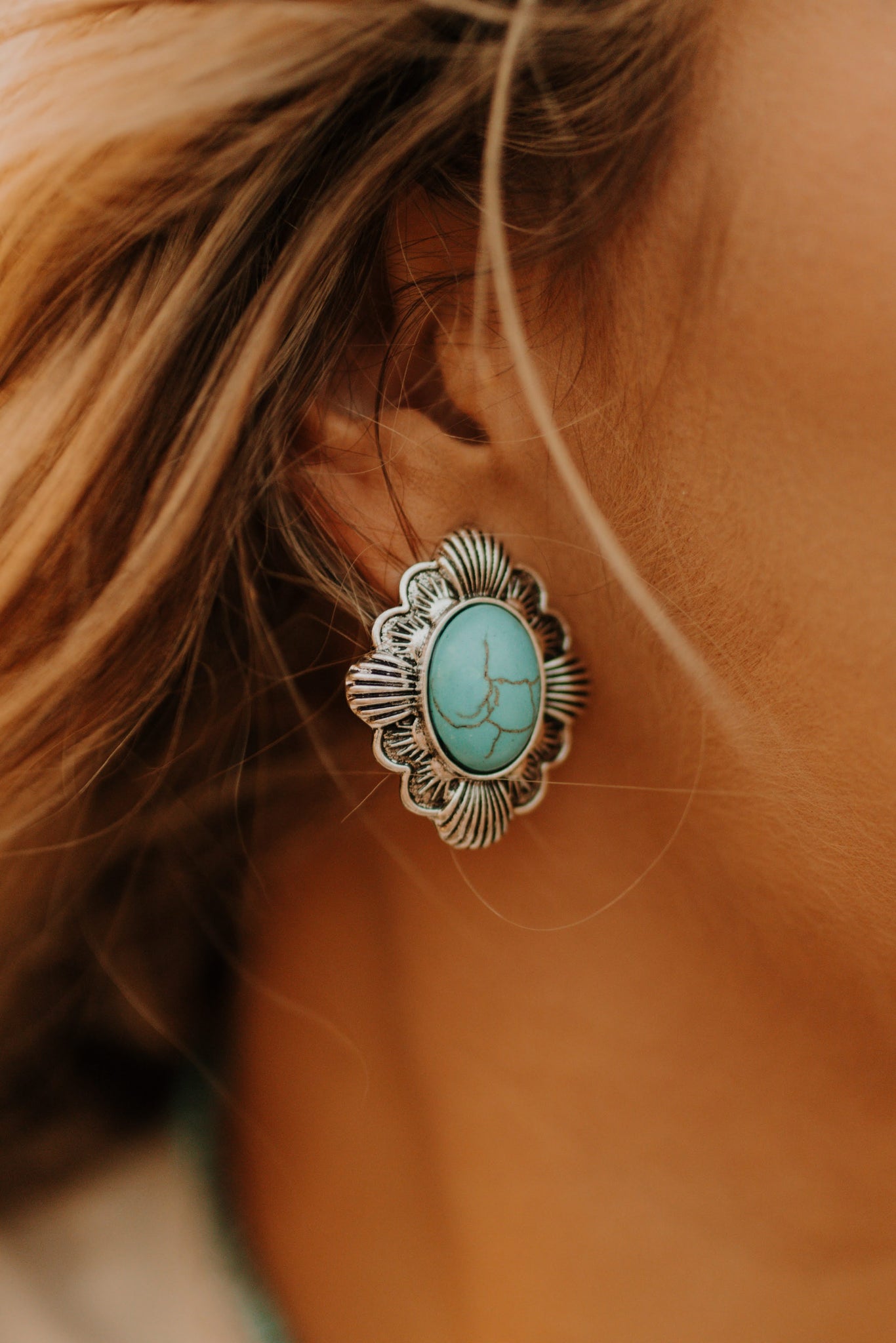 Sandsprings Turquoise and Silvertone Stud Earrings