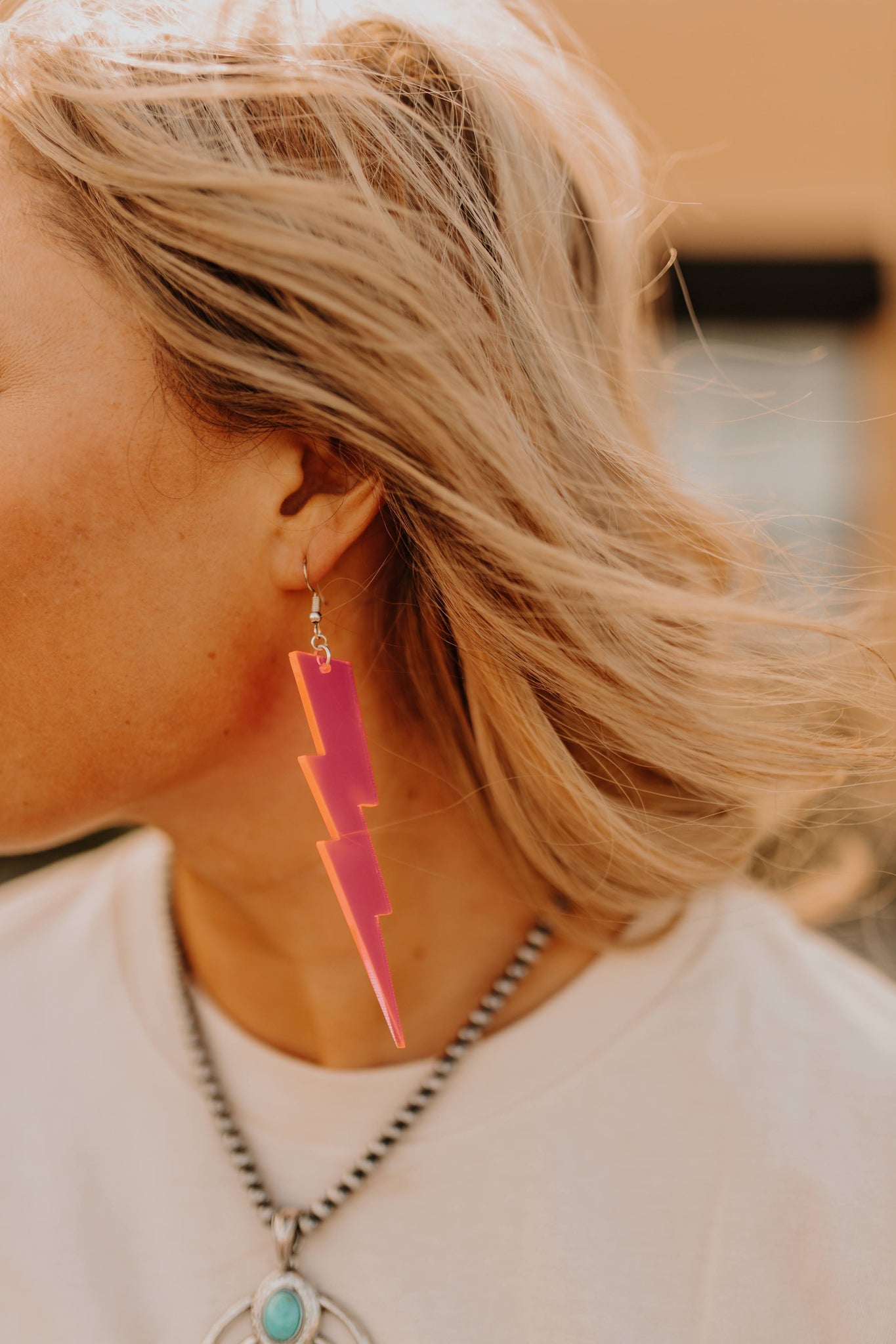 Neon Pink Bolt Drop Earrings